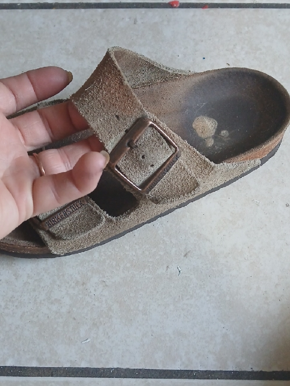 BIRKENSTOCK Womens Size 6 Arizona Suede Two-Strap Sandals - Taupe Brown - Picture 4 of 5